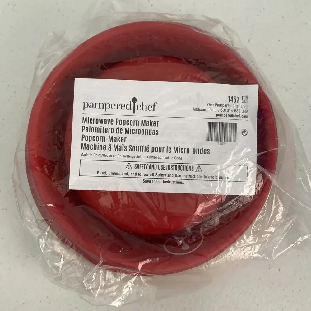 Pampered Chef Family-Size‎ Microwave Popcorn Maker Red Popper New Sealed 1457